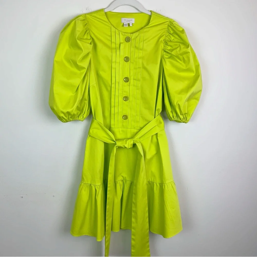 Ted Baker Sofia Ruffle Mini Dress Bright Green Size 4 - Picture 4 of 16